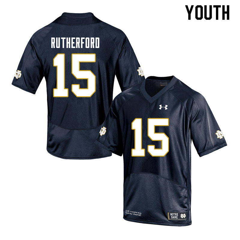 Youth NCAA Notre Dame Fighting Irish #15 Isaiah Rutherford Stitched College Under Armour Authentic Navy Football Jersey QD10E28JO